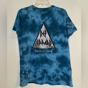 Blue tie dye Def Leppard rock of ages short sleeve graphic tshirt